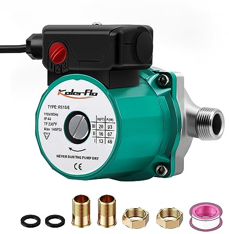 KOLERFLO Hot Water Recirculating Pump,93W 3/4 NPT Circulation Pump,Stainless Steel Head for Domestic Water Heater System (RS15-6 Stainless Steel Green)
