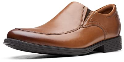 Clarks Men's Whiddon Plain Loafer, Dark Tan Leather, 10