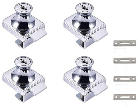 Serrure de porte en verre, 4 pièces Serrures à Came, Verrouillage de sécurité de la vitrine de l'armoire de porte en verre pour porte en verre de 5-8 mm (0,2-0,31 ) sans perçage avec 8 clés