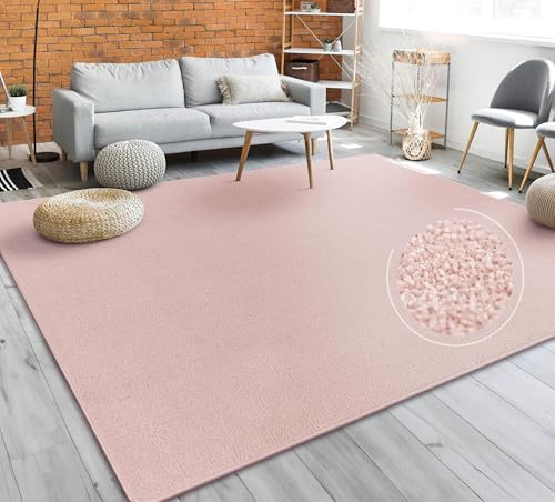 Paco Home Teppich Wohnzimmer Schlafzimmer Esszimmer Kurzflor Moderne Optik Einfarbig Pastell, Grösse:140x200 cm, Farbe:Rosa