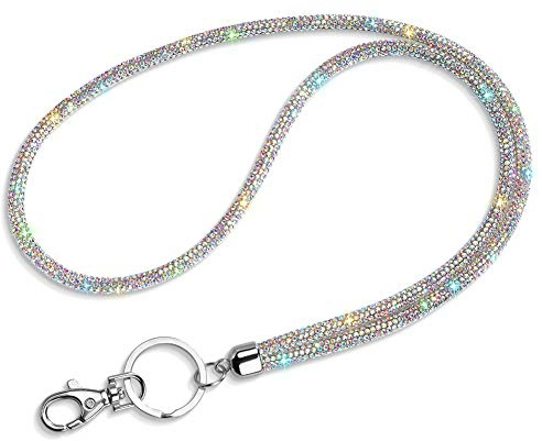 Artscope ID Card Holder Lanyard, 34.8'' All Around Bling Crystal Neck Strap Lanyard Women's Chain Badge Necklace (AB Color)