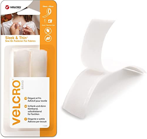 VELCRO Brand | Cinghie Multiuso | Chiusura Autoadesiva Forte con Gancio e Asola Perfetta per Artigianato, Riparazioni di Abbigliamento e Orli | Bianco | 19 mm x 90 cm