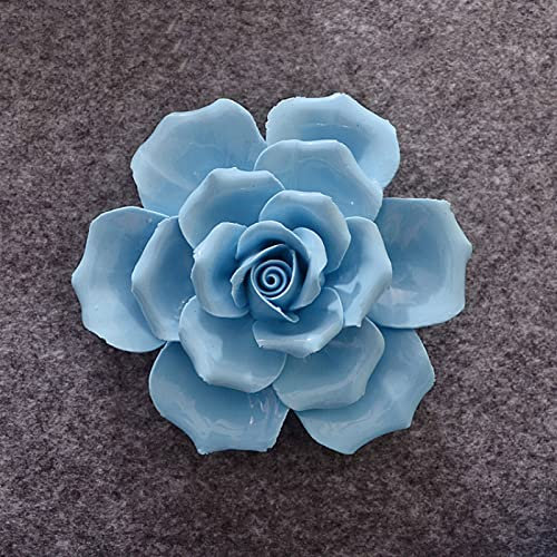 DECRZPB Rose blu in ceramica fatte a mano da appendere alla parete Decor Fiori Scultura artificiale 3D Ornamento da parete Arti Regalo di nozze