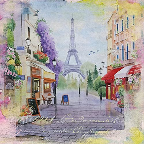 Lot de 20 serviettes Route de la Tour Eiffel - Paris, France, voyage, vacances, décoration de table - Découpage - Technique de serviette 33 x 33 cm