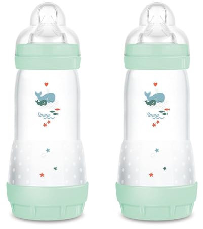 MAM Easy Start Lot de 2 biberons anti-coliques avec tétine en silicone SkinSoftTM, pour enfants de 4 mois et plus, 320 ml