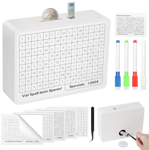 Selizo Spardose Holz,Sparbox mit Zahlen Ankreuzen,Sparbox with Ziel,Spardose mit zähler Zum Ankreuzen,Sparschwein mit Sparziel,Spardoses €500 €1,000 €2,000 €3,000 €5,000 Euro Keine Montage
