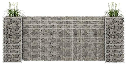 Xichuzi Jardinera de gaviones Forma de H, Huerto Urbano Terraza, Huerto En Casa, Tierra Huerto Urbano, Huerto Vertical, Mesa De Cultivo, Alambre de Acero 260x40x100 cm