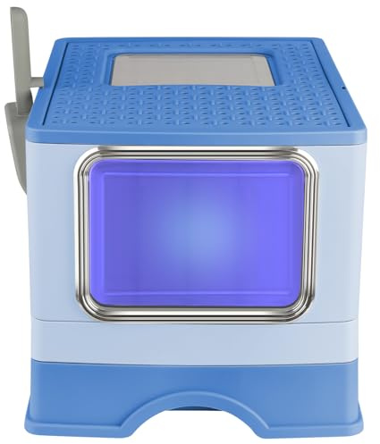 Casa de Baño para Gatos, Gran Arenero para Gatos, con Pala de Arena Autolimpiante Desinfección UV - 52 * 39 * 39 cm Esterilización - Azul