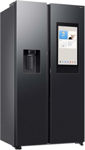 Samsung RS90F66BEFEF Side-by-Side Kühl-Gefrierkombination, AI Kühlschrank mit Gefrierfach, 178 cm, 614 l, Eis-/Wasserspender mit Wasseranschluss, Family Hub, AI Energy & Voice Control, Black Steel