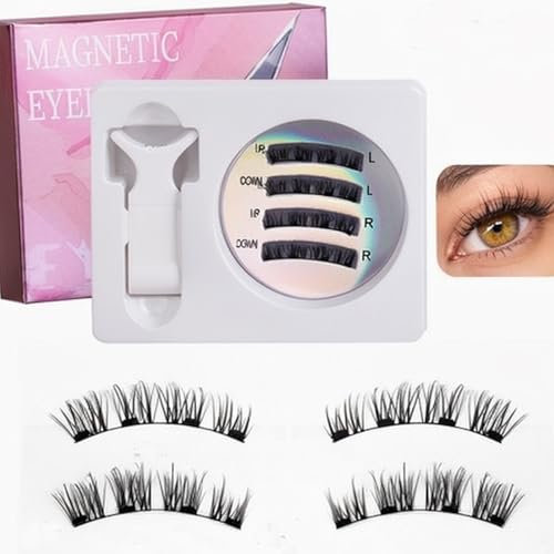 2 Paires Faux Cils Magnetique, Faux Cil Imperméables, Réutilisables Magnétiques Aspect Naturel Cils, Magnetic Eyelashes avec Applicateur, Aucune Colle Nécessaire (A)