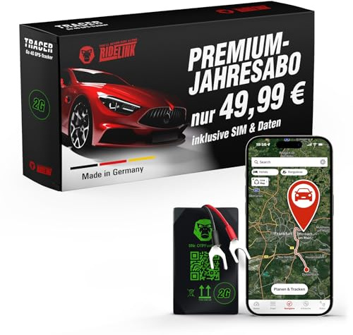 RideLink Tracer Go 2G GPS Tracker Auto Motorrad LKW - Peilsender mit SIM Karte, Echtzeit Live Tracking & Diebstahlmelder, Inklusive Navigation, IP54 Wasserdicht, Deutscher Support - Made in Germany