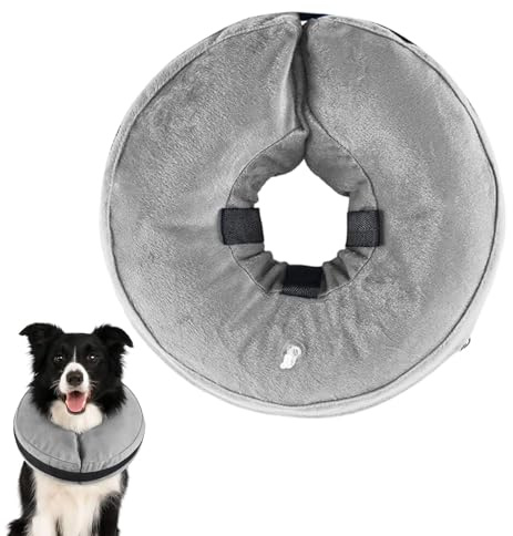 Halskrause Hund, Aufblasbare Halskrause Hund, Einstellbar Hundekragen Weich Halskragen der die Sicht Nicht Blockiert für Genesung nach Operationen oder Wunden(Grau M)
