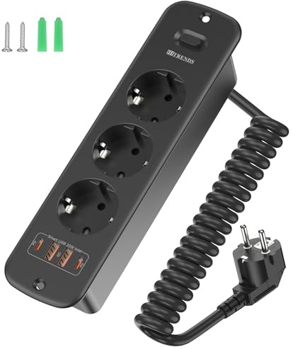 Sänkbart uttag 3 fack, inbyggt grenuttag med 2 USB, inbyggt uttag flera uttag, bordsuttag med 2 USB C, bordsskiva sänkt uttag – 2 m kabel svart
