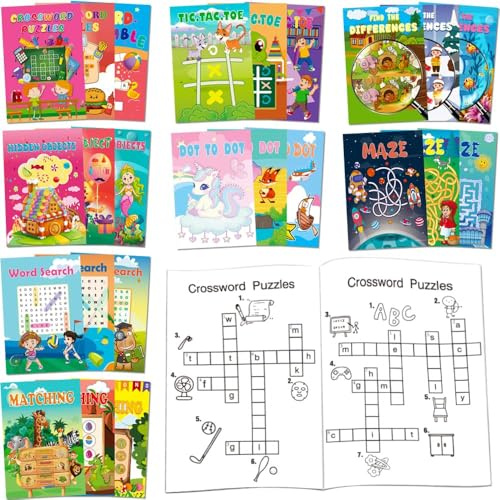 Aannanl 24Pcs Mini Activity Books for Kids Ages 4-6-8-12 Small Party Favors,Coloring Books,Goodie Bags Stuffers,Birthday Return Gifts include Word Search ,Maze,Tic-Tac-Toe,Crossword Puzzles,Dot to Dot