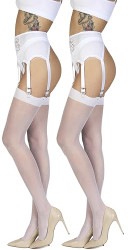 Annes styling Medias lisas y finas con tirantes para mujer para medias con tirantes para cinturón liguero 20 DEN medias transparentes con parte superior lisa, M-L