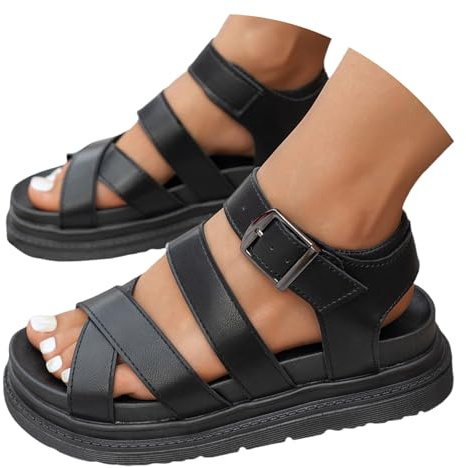 Momolaa Women's Platform Fashion Sandals Crisscross Strap Buckle Ankle Strap Walking Chunky Wedge Ladies Gladiator Sandals Sale Hot