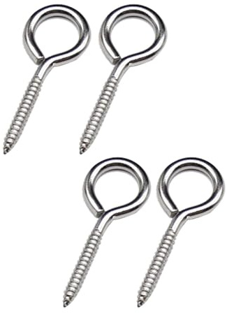 FUGLUS 4 piezas de tornillos con ojo de 12,7 cm, robustos, 4 piezas de ganchos con ojo acero inoxidable, rosca gancho, tornillo ojo, tornillos con ojo inoxidables, ganchos para hamacas para tensar