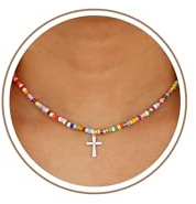 ESPVO Cross Necklace for Girls Women Colorful Beaded little Kids Baptism Christian Catholic Gifts Jewelry Ages 6-8 8-12 12-15 Toddler Religious First Communion Confirmation(Silver)
