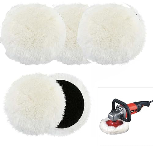 Lot de 5 tampons de polissage 150 mm en laine d'agneau - Tampon de polissage pour polisseuse - Disque de polissage en laine d'agneau pour ponceuse excentrique de voiture