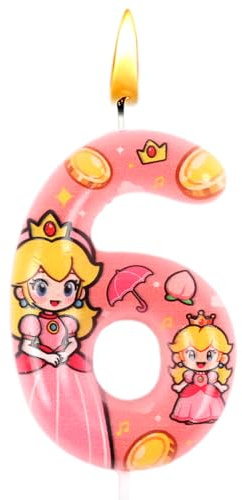 Candela Numero 6, Candela Compleanno Peach, Rosa, Decorazione per Torta,Adatta per Decorazioni di Compleanno e Feste a Tema