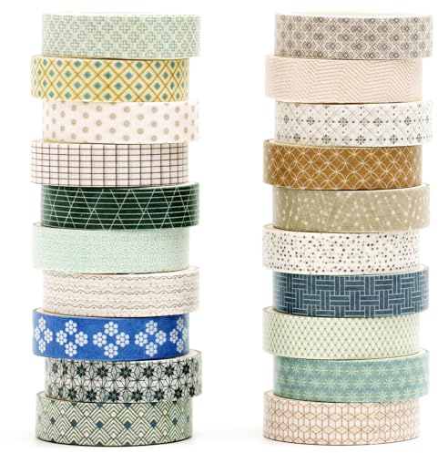 YUBX 20 Rollen Washi Tape Set Kreative Dünn Masking Tape Dekorative Bänder für Kunst, DIY Handwerk, Bullet Journals, Planer, Scrapbooking, Verpackung (1 Misty Blue)