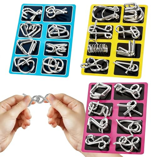 24 PCS IQ Metal Brain Teaser Puzzles for Adults，Portable Metals Puzzle Games with Physics Ring Puzzles for Entertainment，Ideal Logic Gifts Teenagers Stress Relief