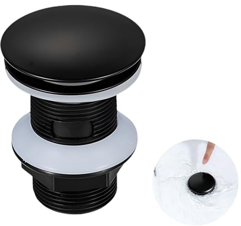 Desagüe Lavabo Sin Rebosadero Universal,Válvula Pop-Up de Fácil Instalación, Tapón de Desagüe en Negro Mate para Fregadero, Compatible con Diversos Lavabos y Fregaderos - 4x6.5x10.7 mm