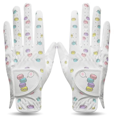 XJBTBA Guanti da Golf da Donna in Microfibra per entrambe Le Mani con Motivo macarone, Coppia di Valore, Guanti da Golf da Donna con Impugnatura Antiscivolo, Morbidi, Traspiranti, Resistenti