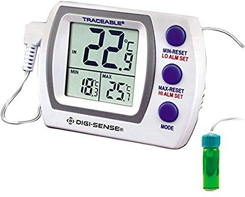 Traceable Jumbo Calibrated Digital Fridge Thermometer/Freezer Thermometer with Bottle Probe, –58 to 158 Fahrenheit, 0.1 Resolution, Accuracy of 1 Degree Celsius
