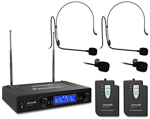 Audibax Missouri 2500-1 A - Sistema Microfonico Wireless VHF Doppio Lavalier - Microfoni Wireless Madonna in Frequenza A - Sistema con Indicatori RF/AF - Connettori XLR e Uscita Ausiliaria