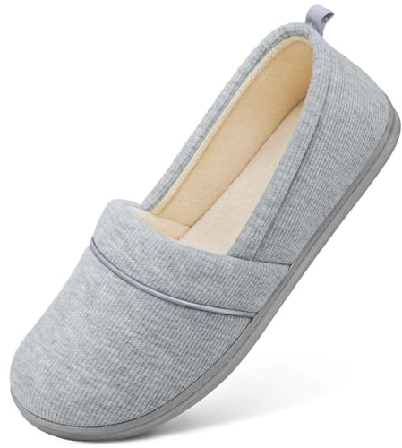 HomeTop Women's Comfy Loafer Slippers Lightweight Memory Foam Non-slip Indoor House Shoes (8 B(M) US, Light Gray)
