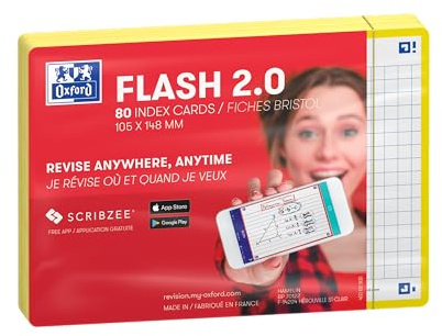 Oxford Flash 2,0 flashkort A6 105 x 148 mm, rutig, 5 mm, gul, 80 stycken