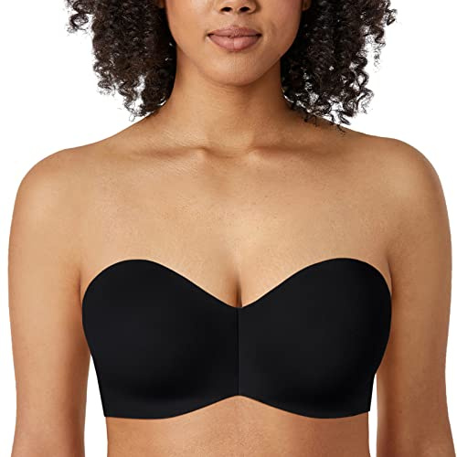 DELIMIRA Kvinnors Axelbandslösa BH Silikonfri Minimiser Bra Underwire Non vadderad Bandeau Bra Svart 70B