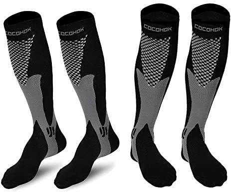 COCOHOK compressiekousen voor dames en heren, ter verhoging van prestaties, uithoudingsvermogen, doorbloeding en herstel, geschikt voor sport, voetbal, hardlopen en vliegen,2 Paar Schwarz,39-42
