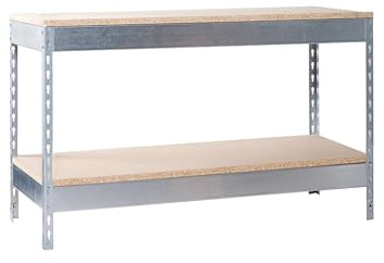 SimonRack Arbetsbänk, verkstad, arbetsbord, verkstad, maximal belastning 400 kg, 900 x 1200 x 450 mm, DIY, Galva/Trä - BT-Basic