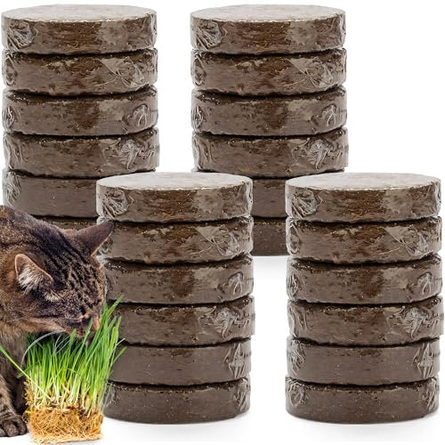 The Cat Ladies Terreau Fibre de Coco pour Plante - Lot 24x Disque de Terreau Universel 60mm pour Plante Intérieur Rempotage Semis Herbe à Chat - Terre Vegetale pour Pot 3 et 4 Pouces