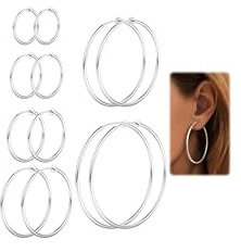MILACOLATO 6 Paar Klipp Creolen Ohrringe für Damen Fake Ohrpiercing Kreolen Set Für Nicht Piercing Ohrringe Schmuck, 6 Größen Clip On Hoop Öhringen 30/40/50mm Silber