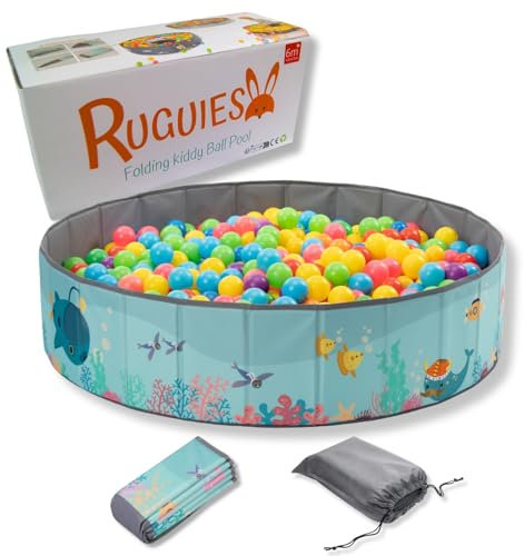 RUGUIES- Piscina di Palline per bambini- Piscina con Palline Pieghevole- Parco giochi con Palline- Per uso Interno ed Esterno- Piscinetta Portatile- (Palline non Incluse) (OCEAN 80x26cm)