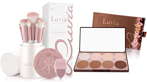 Make-up Pinselset Luvia, Prime Vegan Pro - Candy & Luvia Contouring Palette - Prime Contour Mit Extra Leicht Verblendbarem Setting Powder, Bronzer, Kontur Puder & Highlighter Make-Up Für Jeden Hauttyp