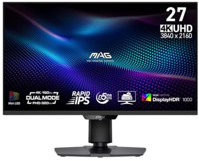 MSI MAG 274UPDF E16M Gaming LED-Monitor 68.6 cm (27) - 3840 x 2160 4K UHD (2160p) @ 160 Hz - Fast IPS - 1000 cd/m? - 1000:1 - DisplayHDR 1000 - 0.5 ms - 2xHDMI, DisplayPort, USB-C (9S6-3CF09H-012)