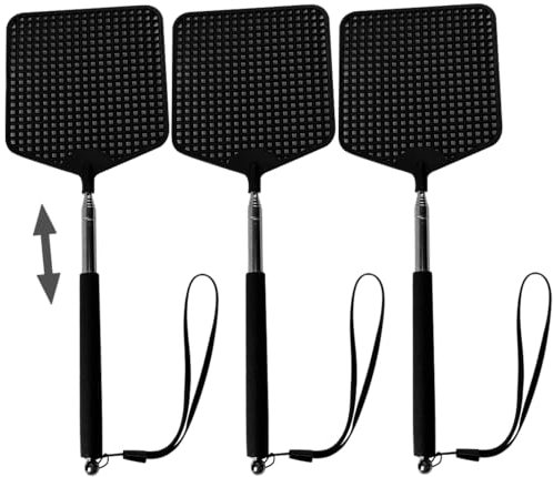 3 Stück Fliegenklatsche,Fliegenklatsche Ausziehbar,Fliegenklatsche Stabil,Für Verwendet, Um Fliegen, Wespen, Mücken Und Andere Insekten Abzuwehren, Und begleiten einen Lanyard(Schwarz)