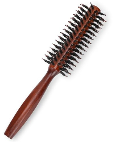 Cepillo para el pelo con cerdas de jabalí, pequeño cepillo redondo para secar, cepillo rizador portátil con mango de madera, mini cepillo para el pelo para hombres y mujeres