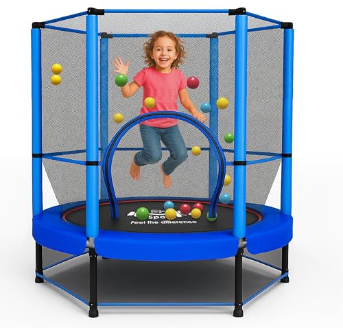 55 Trampoline for Toddlers, Kids with Safety Enclosure Net, Bungee, Anti-Skid Pad & Steel Frame, Indoor & Outdoor Kids Rebounder Trampolines - Mini Trampoline from Age 1 to 11 Kids