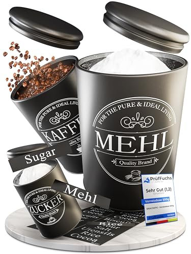 IDEALTASTIC® Premium Kaffeedose luftdicht 500g, Zuckerdose & Mehl Aufbewahrung Vorratsdosen-Set [3 Stück je 500g] Luftdicht für mehr Frische I Kaffee Aufbewahrung I Mehldose & Zucker Behälter