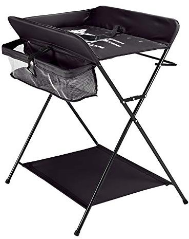 Klappbare Baby Wickelkommode, Wickeltisch mit Ablageflächern, Kissen mit Höhenskala, Breiter Wickeltisch 31.5 * 24.8 Zoll,Sicherheitsgurt und Ablagefächern und Höhenlineal (Schwarz)