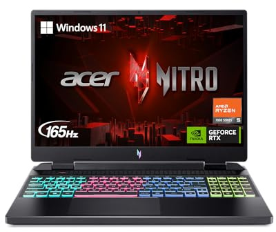 Acer Nitro 16 Gaming Laptop | AMD Ryzen 5 7640HS Hexa-Core CPU | NVIDIA GeForce RTX 4050 Laptop GPU | 16 WUXGA 165Hz IPS Display | 8GB DDR5 | 512GB Gen 4 SSD | WiFi 6E | RGB Backlit KB | AN16-41-R148