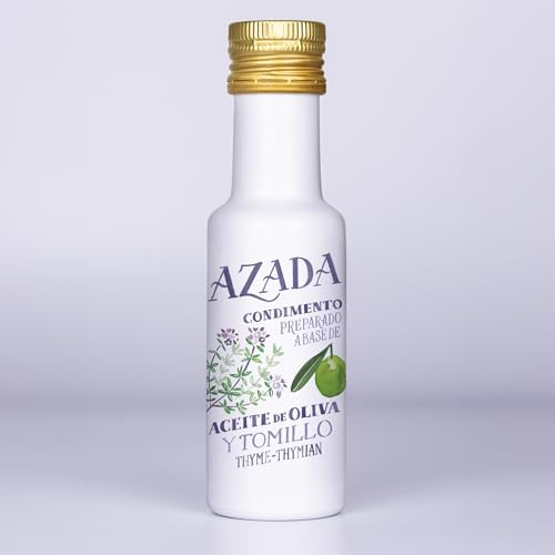 AZADA Aceite de Oliva Virgen Extra con Tomillo - Aceite aromatizado, Aceituna Arbequina 100% y Tomillo - Botella 100ml