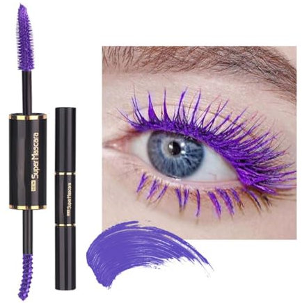 Mascara de Couleur À Double Tête, Hypoallergenic Mascara For Cils Colorés Et Imperméables, Volume Et Longueur - Créez Un Maquillage Des Yeux Charmant En 3D(02#PURPLE)