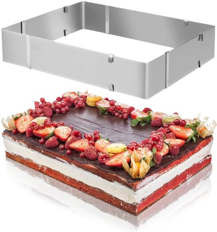 TIDEVAN Stampo Rettangolare Torta Torte Rettangolare Stampo Teglia ad Anello per Torte Pasticceria Torta Rettangolare Regolabile 20-38 cm x 24-46 cm Altezza 6 cm per Mousse Crema Dessert Torta