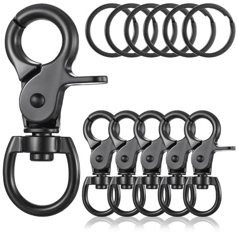 JIEYAO 6 mosquetones con articulación giratoria, mosquetón de aleación de zinc, correa para perros con llavero, mosquetón de tijera, mosquetón negro para correa de perro, llaves y equipaje